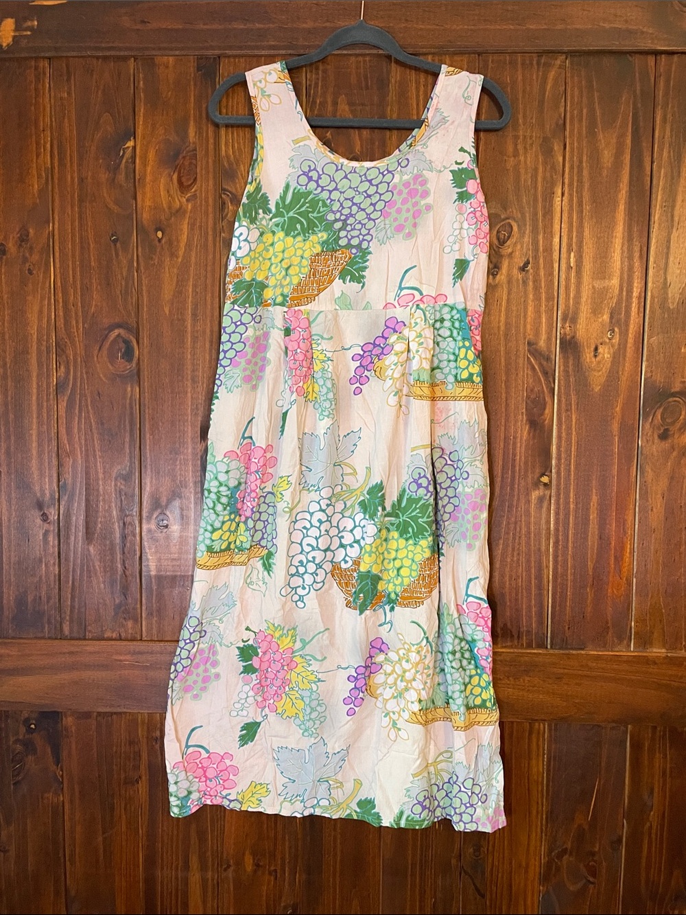 Vintage Jams World Pastel Multi-Color Floral & Fruit Print Dress SzS